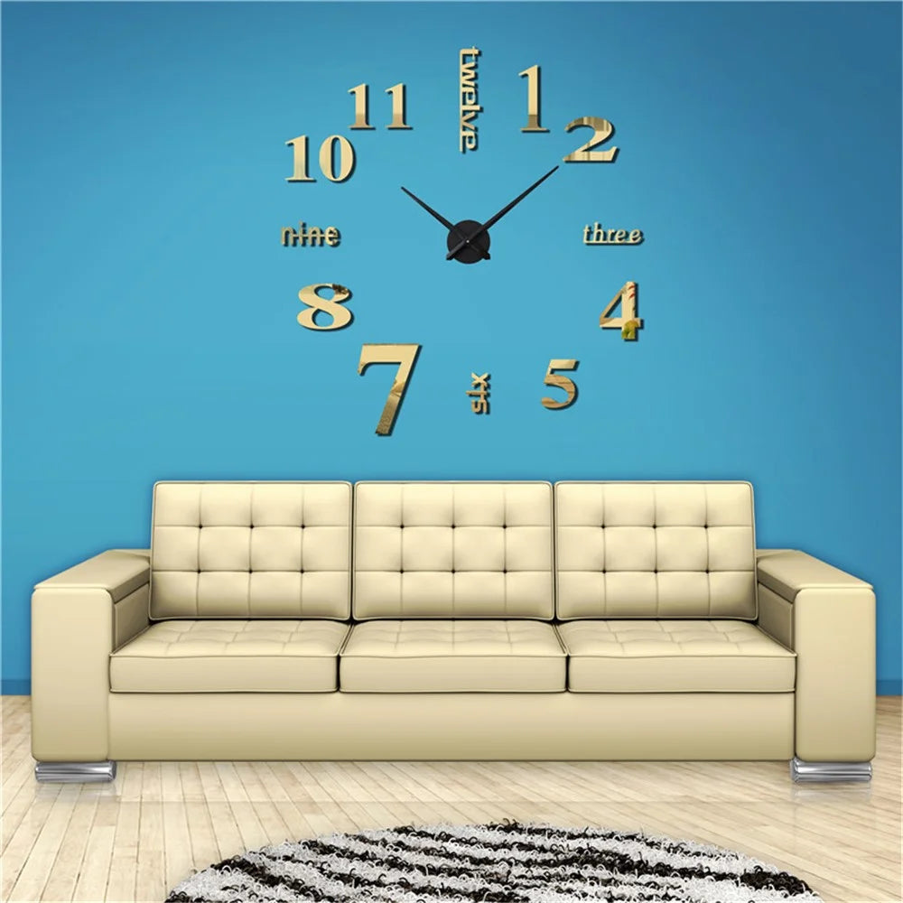 Modern Mute 3D Frameless Large Wall Clock DIY Room Home Decorations (3M002) - Black - 3