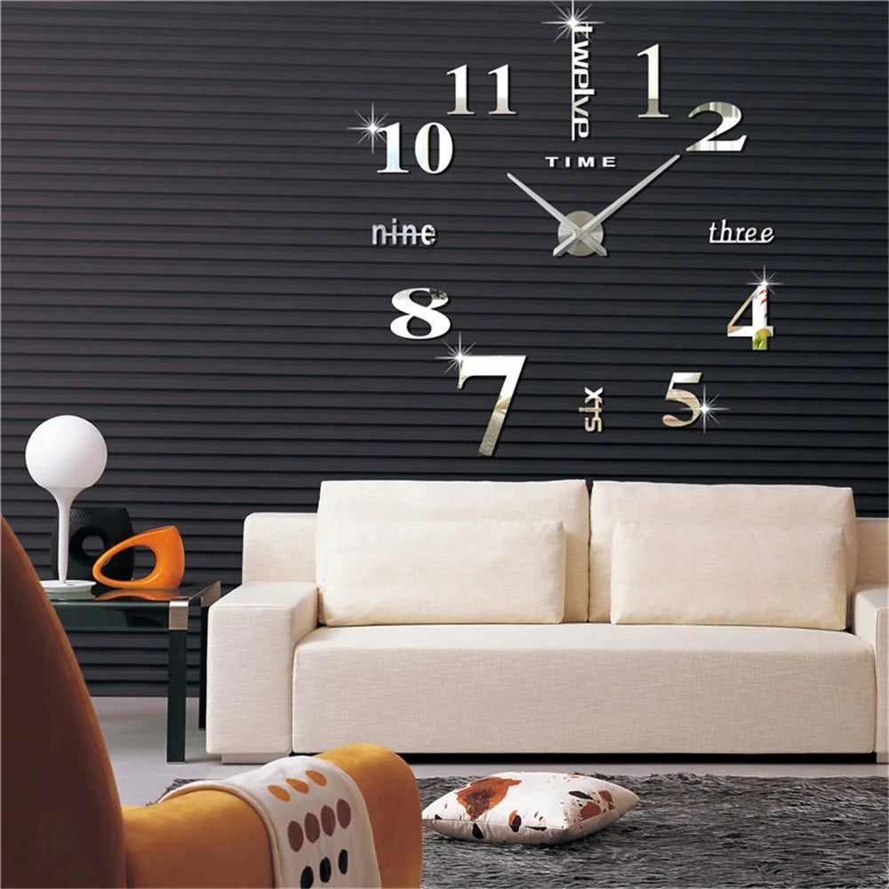 Modern Mute 3D Frameless Large Wall Clock DIY Room Home Decorations (3M002) - Black - 4