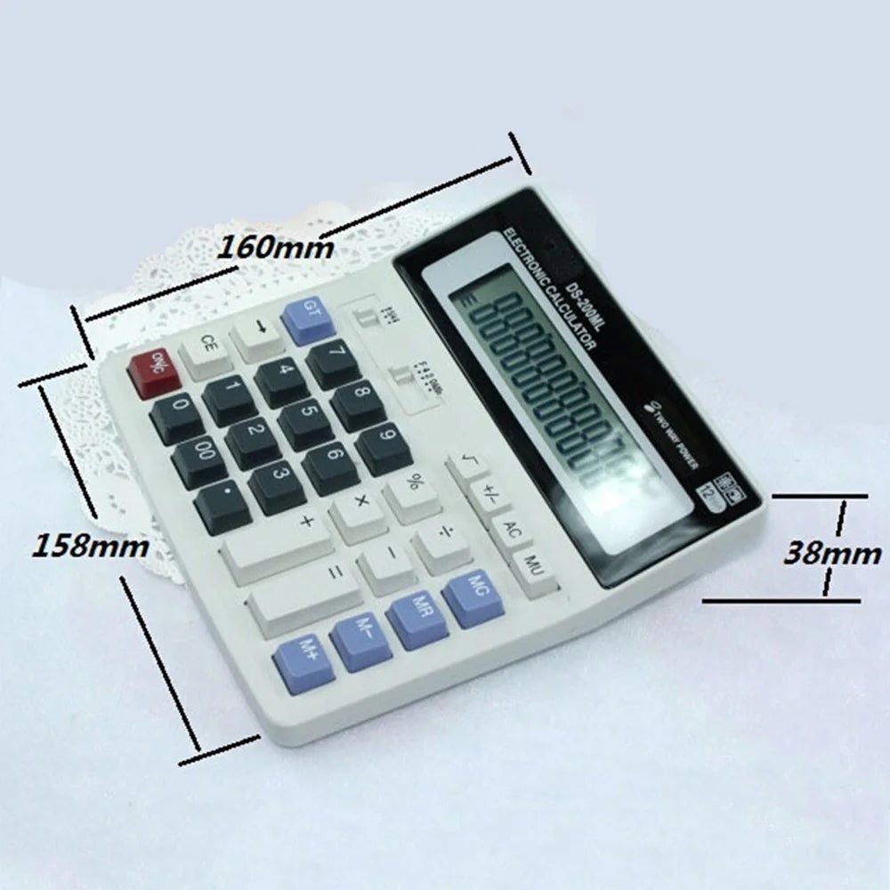 DS-200ML 12-digit LCD display Desktop Calculator Solar and Battery Dual Power Supply for Office School - 5