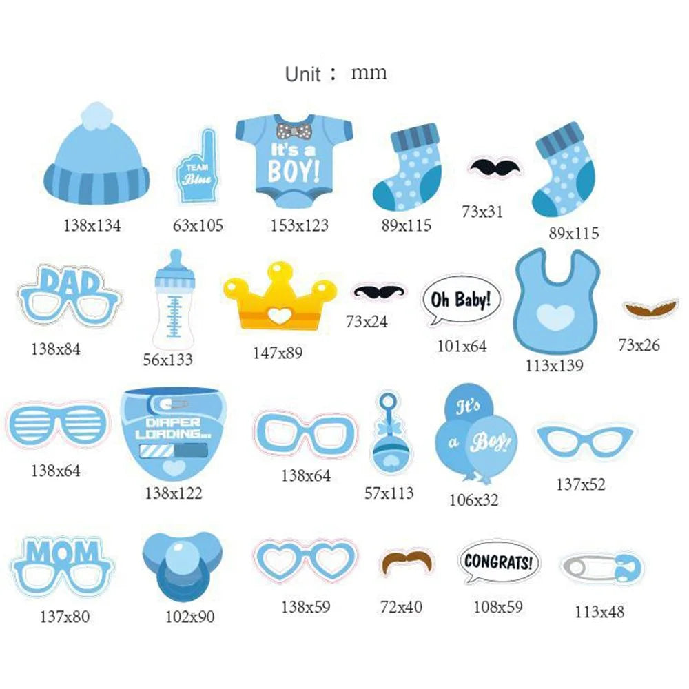 27PCS Photo Booth Props Feeding Bottle Mustache Glasses DIY Kit for Baby Birthday Party - Blue - 2