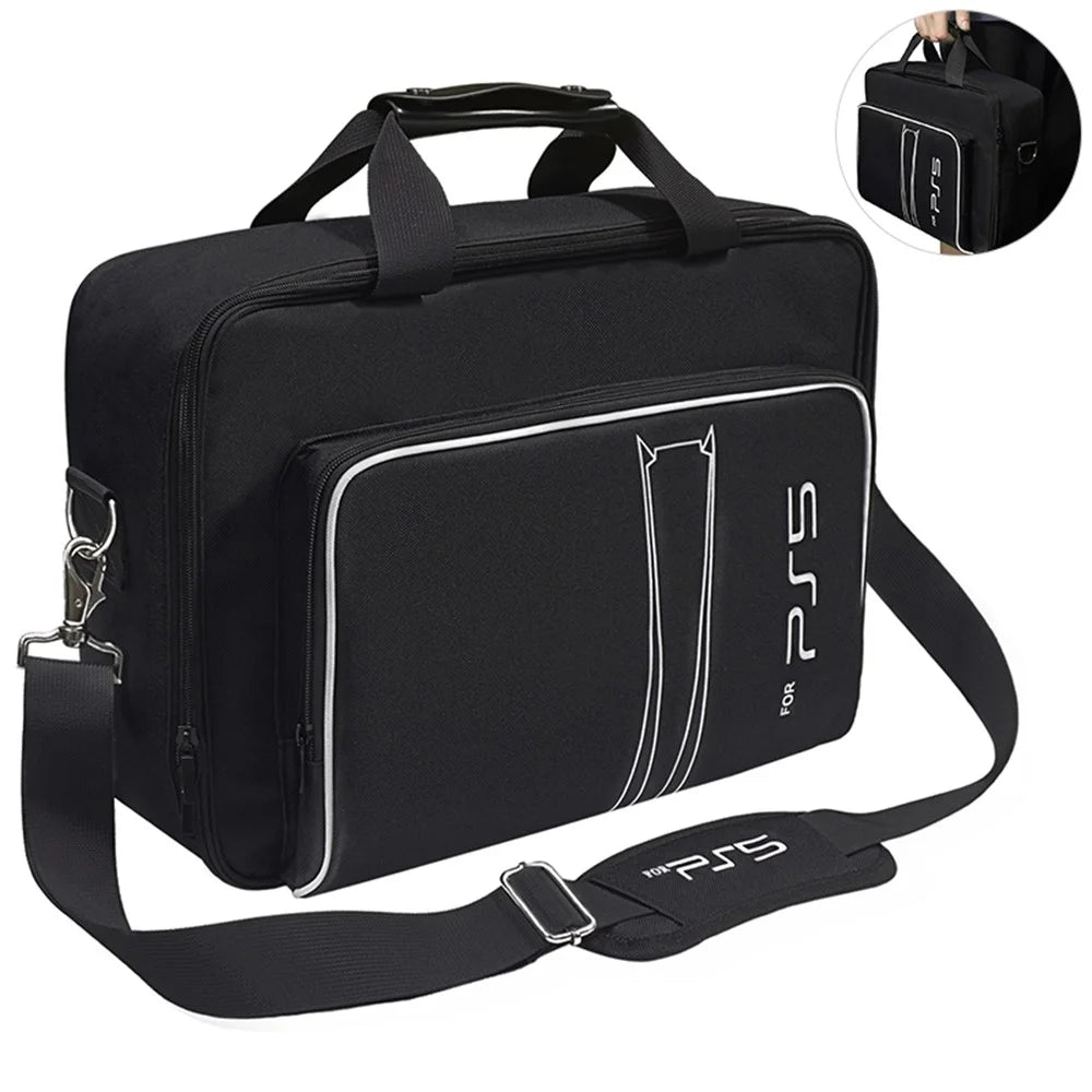 For Sony PlayStation 5 Portable Travel Storage Bag Game Console Accessories Handbag Crossbody Bag - Black / White - 1