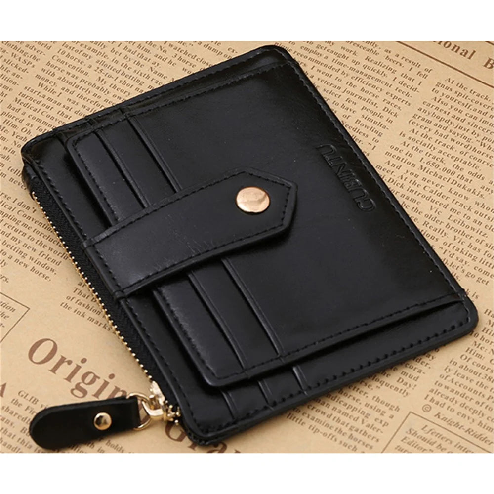 Creative Genuine Leather Zipper Men's Wallet Credit Card Holder Money Clip - Black - 3