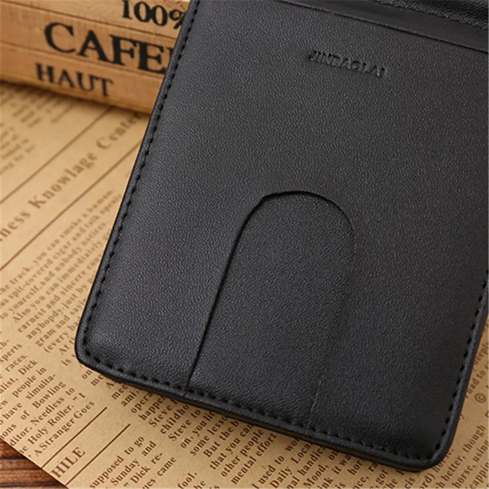 Business Genuine Leather Men's Wallet Multi-card ID Credit Card Holder Dollar Clip - Black - 5