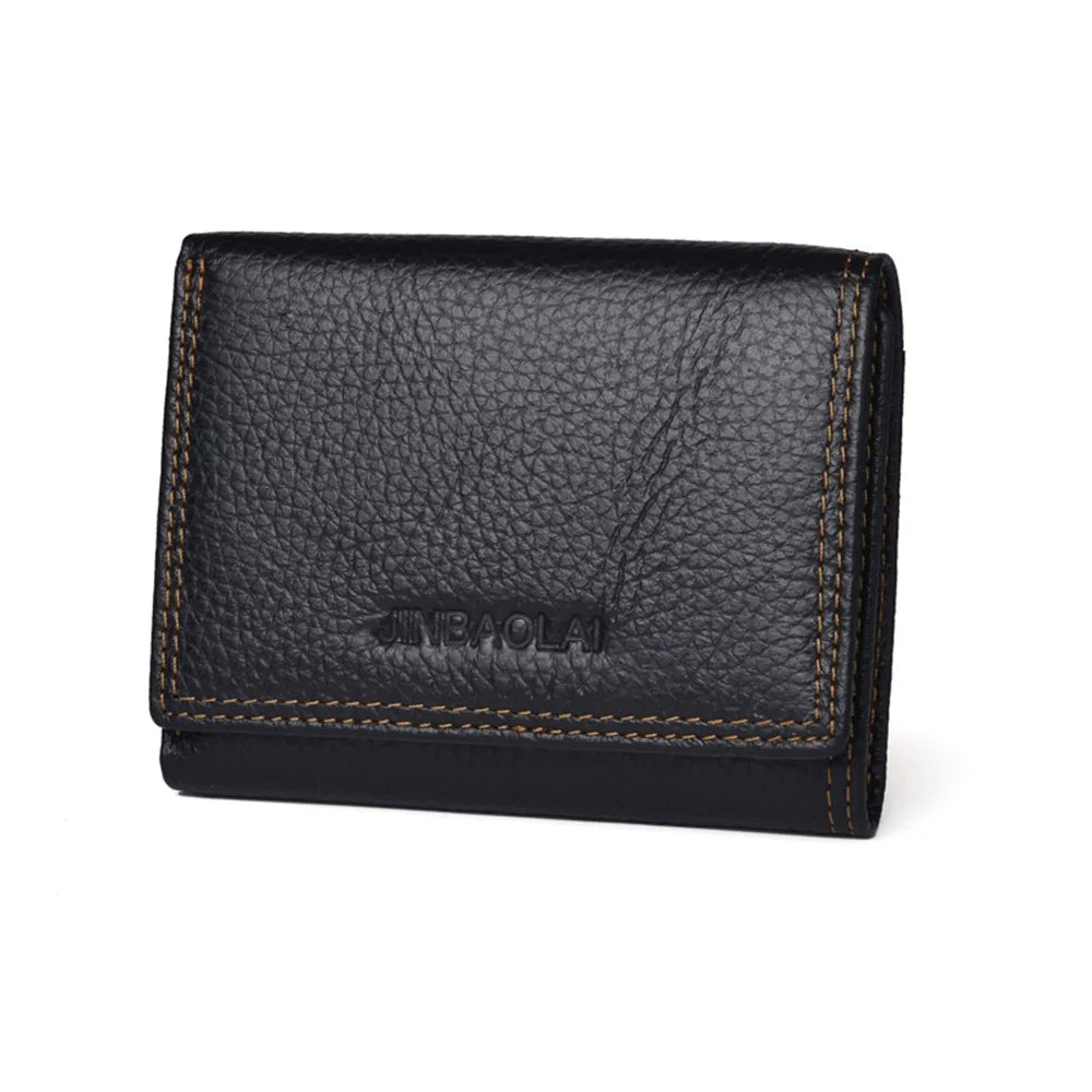 Men's RFID Anti-theft Retro Top Cowhide Leather 3-fold Card Slot Wallet - Black - 5