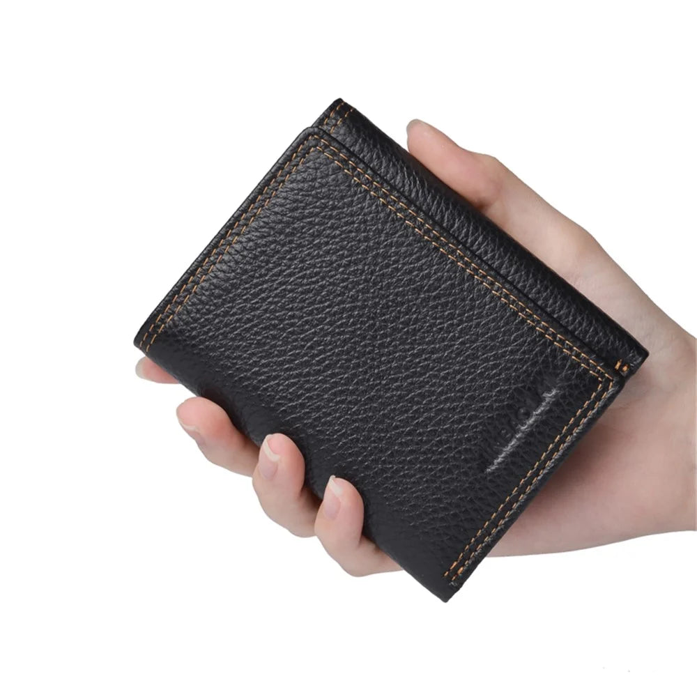 Anti-magnetic Anti-theft Swiping Multi-card Three-fold Cowhide Leather Men's Wallet - Black - 7
