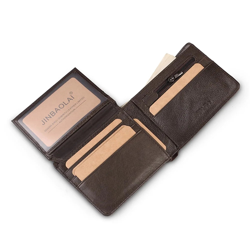 Men Genuine Leather Purse Multi-slot Large Compartment Zipper Wallet - Brown - 5
