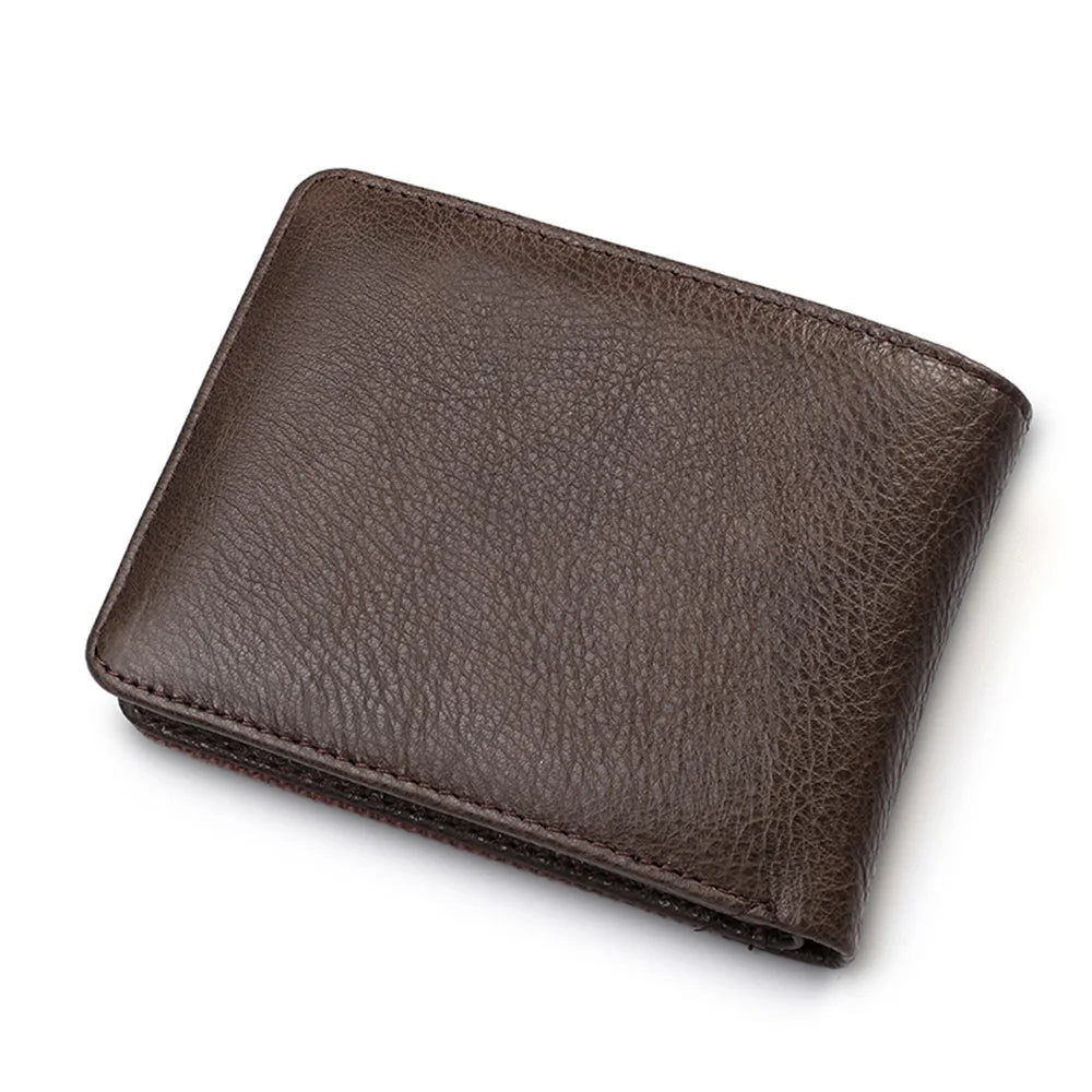 Leisure Men Genuine Leather Short Purse Card Coin Holder Bi-fold Wallet - Style B/Coffee - 2