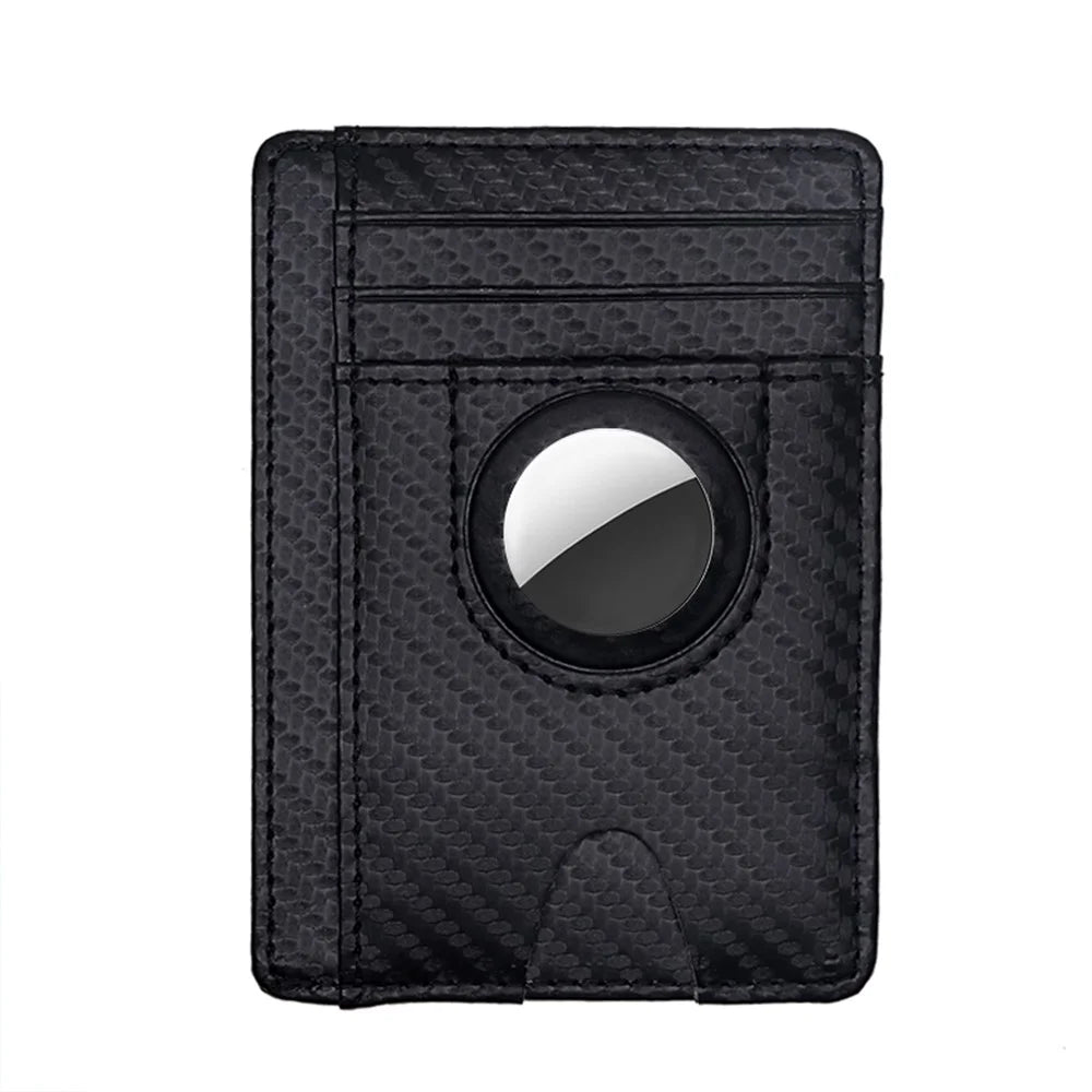 Carbon Fiber Texture Minimalist Wallet Card Holder 2 in 1 Portable Slim Case for AirTag - Black - 1