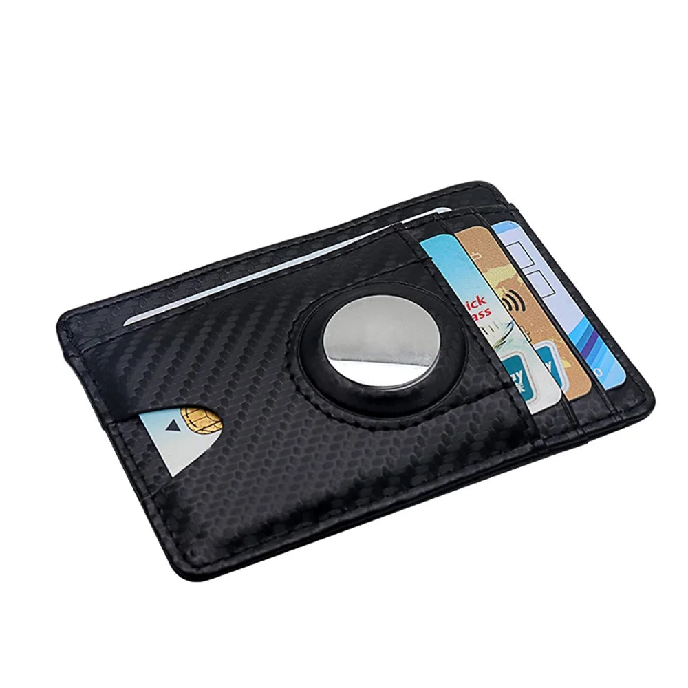 Carbon Fiber Texture Minimalist Wallet Card Holder 2 in 1 Portable Slim Case for AirTag - Black - 2
