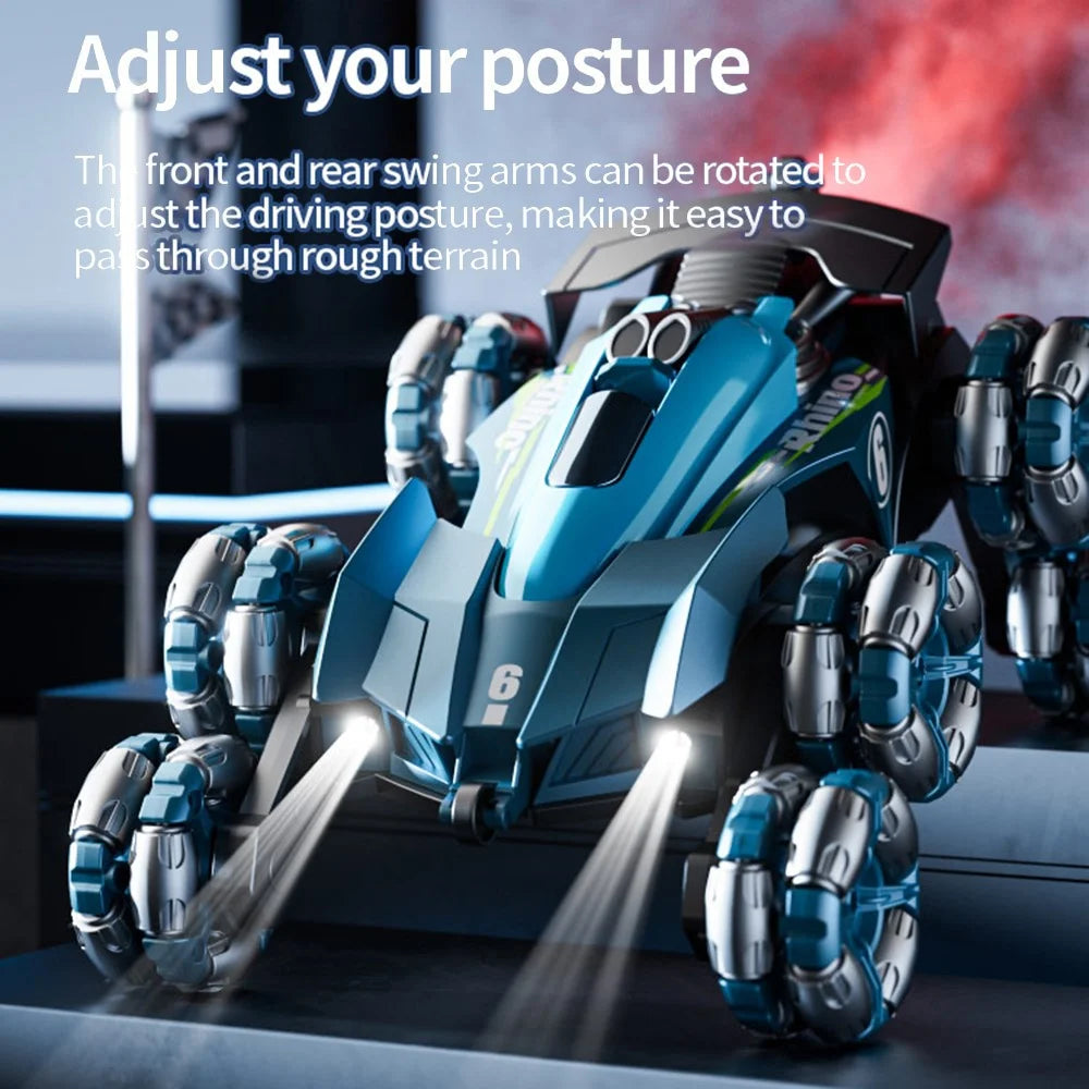 4DRC Y6 8WD Spray RC Car Model Remote Control Stunt Vehicle with LED Light, 2 Batteries - Blue - 3