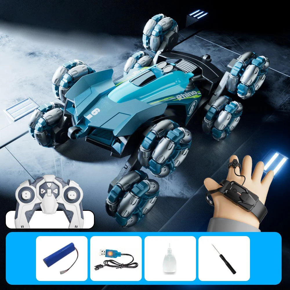 4DRC Y6 8WD Spray RC Car Model Remote Control Stunt Vehicle with LED Light, 1 Battery - Blue - 1