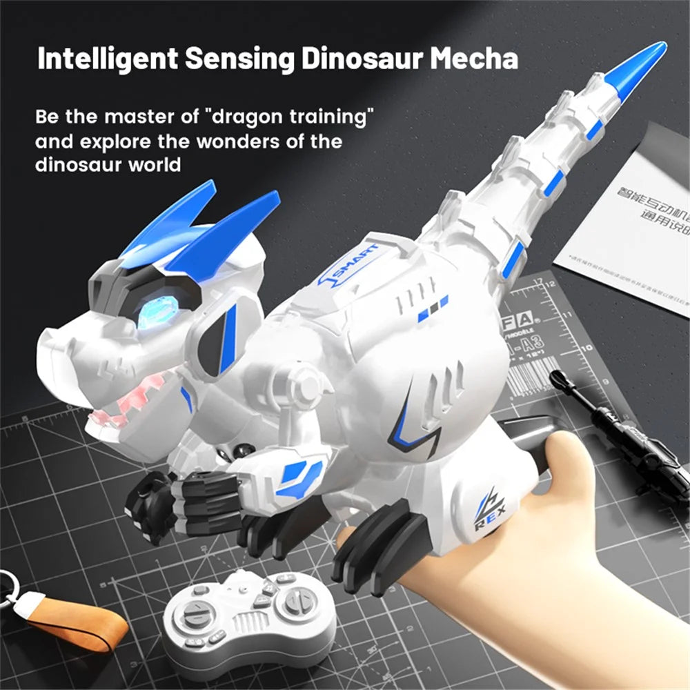 R25 Intelligent Programming Remote Control Dinosaur Electric Dinosaur Toy, Remote Control + Gesture Sensing Remote Control - Blue - 2