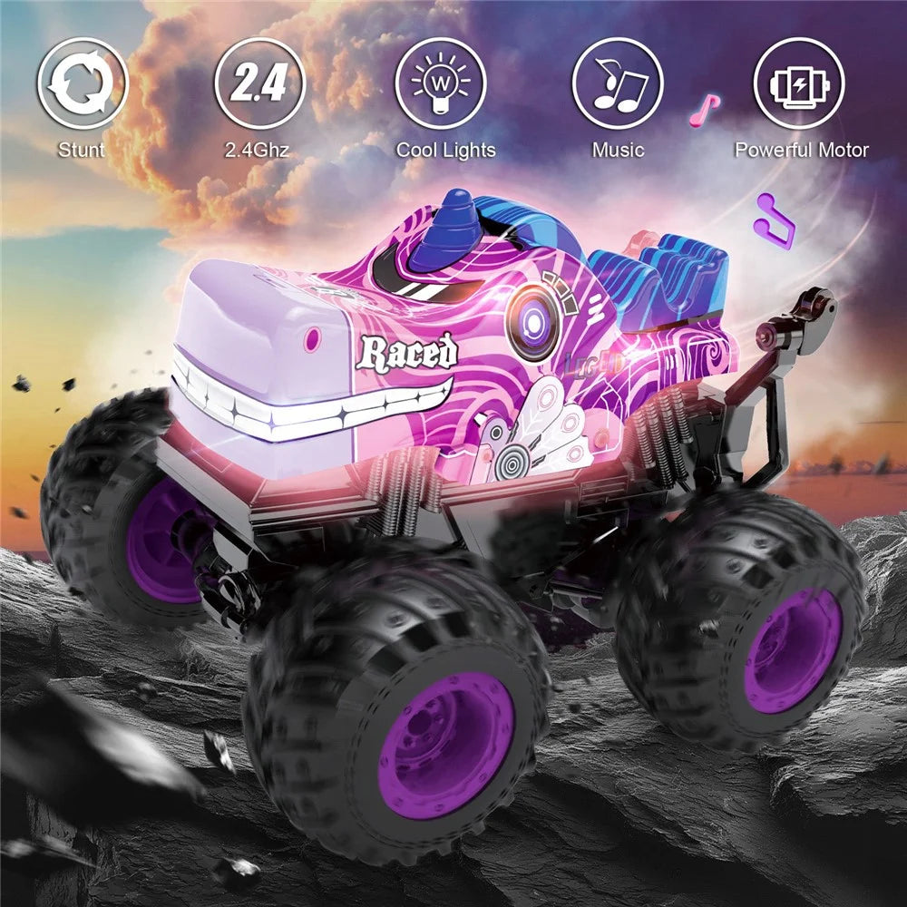 KY-S208A 1 / 20 Remote Control Car Cartoon Kids Stunt Car Toy with Light and Music - Purple - 5
