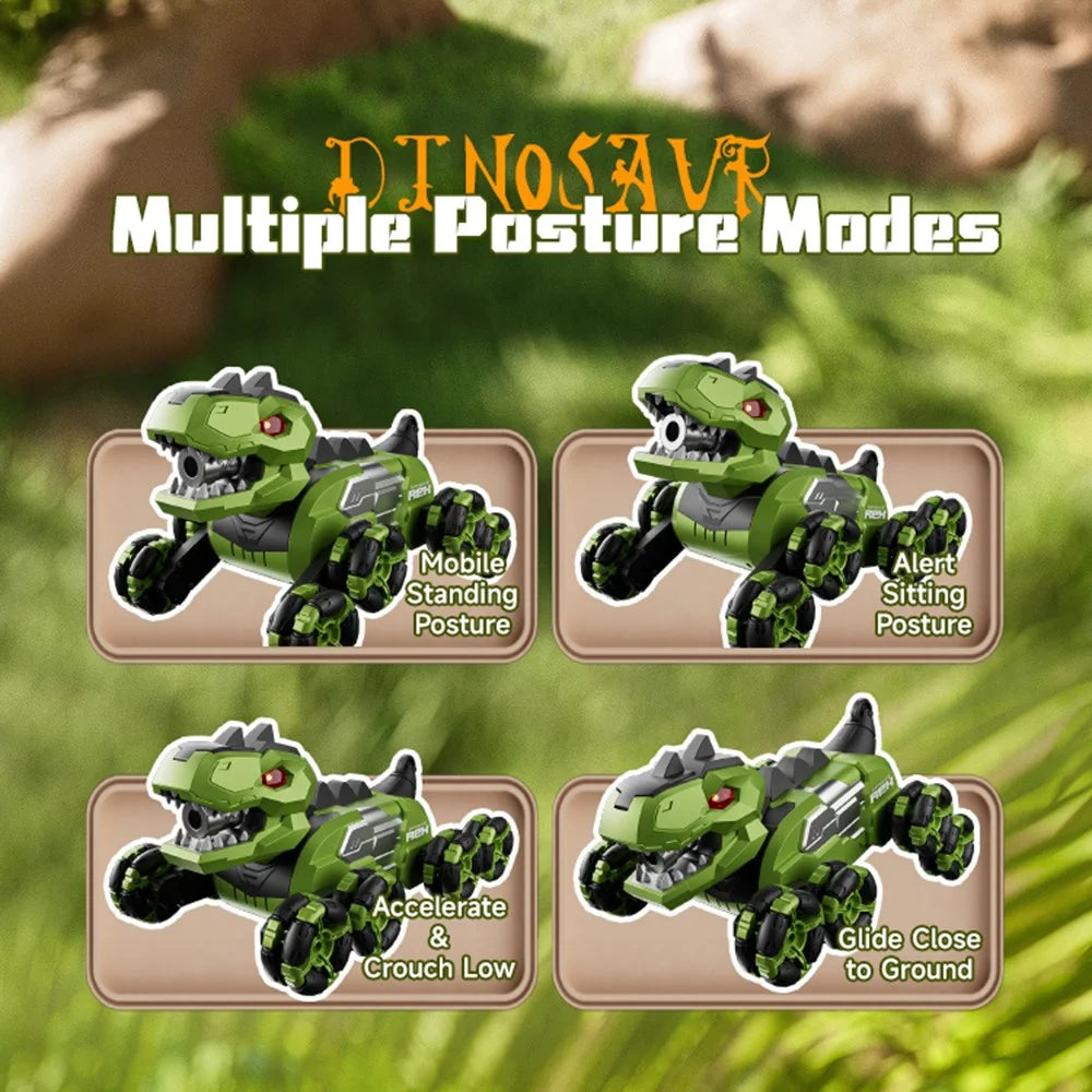 4DRC 4D-Y12 Dinosaur Shape 8 Wheels RC Car Spray Toy for Kids, Single Controller / Dual Battery - Green - 3