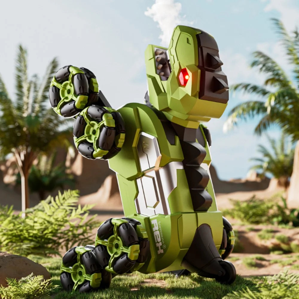 4DRC 4D-Y12 Dinosaur Shape 8 Wheels RC Car Spray Toy for Kids, Single Controller / Dual Battery - Green - 4