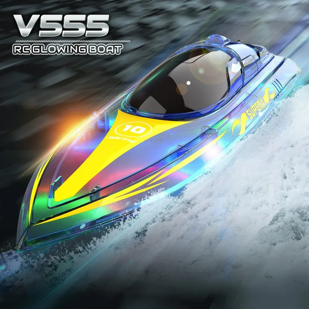 V555 2.4G RC Boat with 1 Battery High Speed Remote Control Racing Speedboat with LED Light for Children Toy - Blue - 2