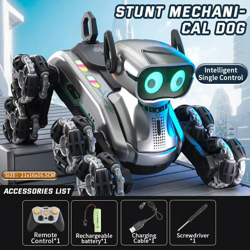8WD Remote Control Robot Dog Stunt Mechanical Dog Toy with Light and Sound Kids Gift - Silver - 2