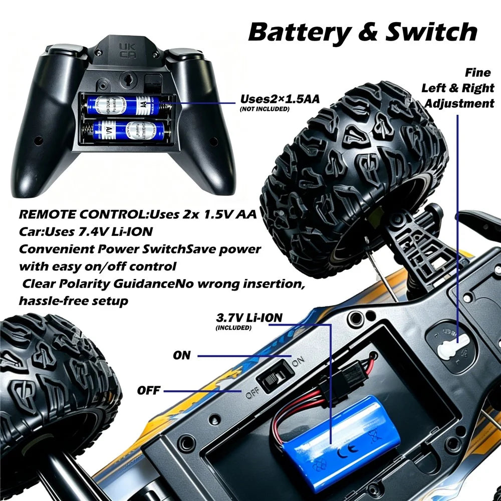 UJ99-Y121 1:12 Scale RC Car 2.4G Remote Control Off-Road Climbing Vehicle with Music Climbing Monster Truck for Kids - Blue - 6