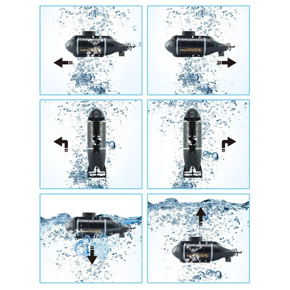 777-586 Wireless 6 Channels 2.4G RC Submarine with LED Lights Electric Mini Submarine Toy - Black - 2
