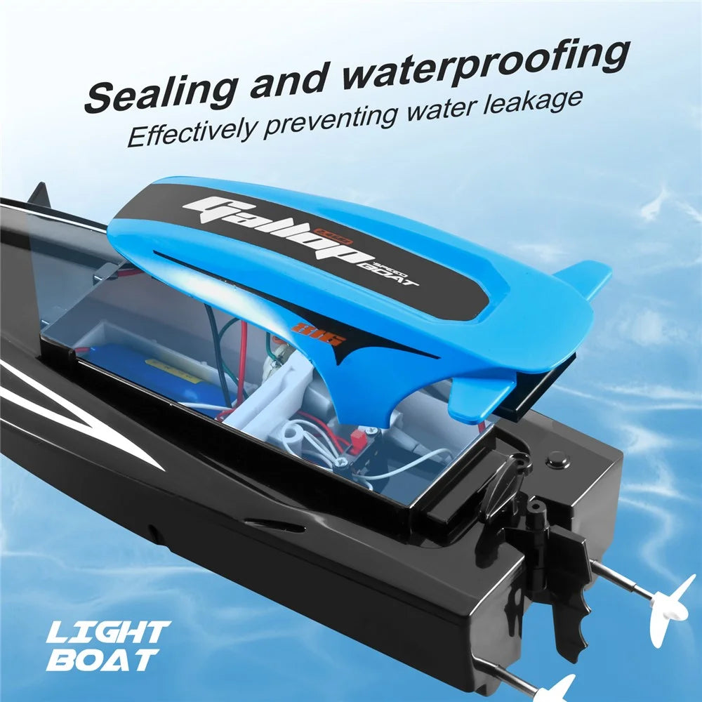 816 Kids RC Speedboat 2.4Ghz High Speed Remote Control Boat Water Toy with LED Light, 1 Battery - Blue - 4