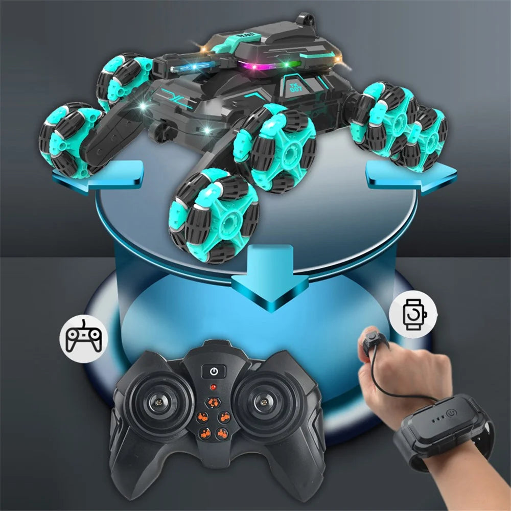 YL-86 2.4G RC Stunt Car for Kids Age Above 6 Dual Control Modes Off-Road Drift Cars Toy with LED Lights - Green - 5