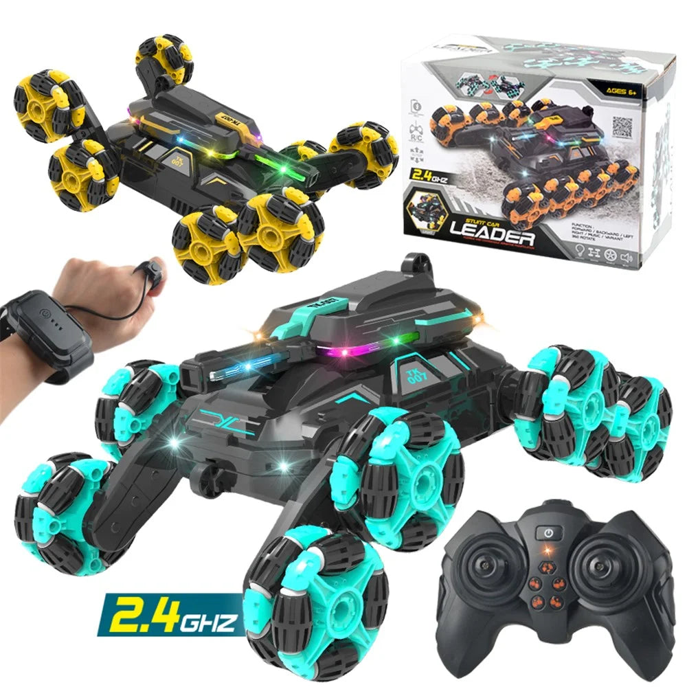 YL-86 2.4G RC Stunt Car for Kids Age Above 6 Dual Control Modes Off-Road Drift Cars Toy with LED Lights - Green - 6