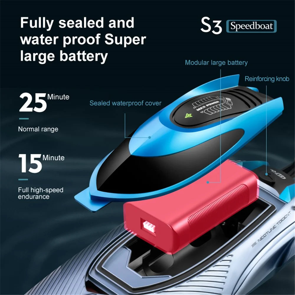 4DRC S3 RC Speedboat 2.4Ghz High Speed Kids Remote Control Boat Water Toy, 1 Battery - Silver - 6