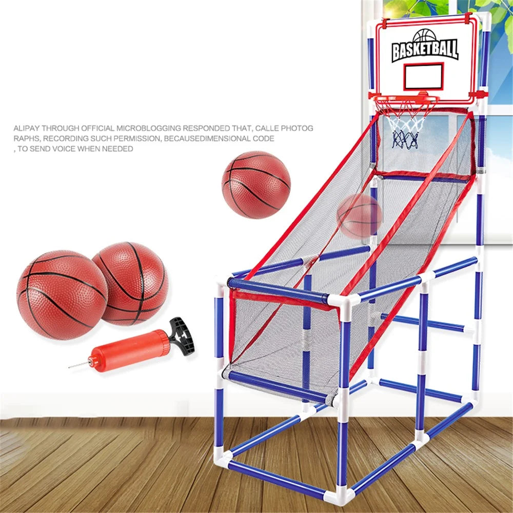 DIY Assembly Basketball Hoop Indoor Outdoor Children Boys Basketball Shooting Sport Toy Set with Air Pump 2 Balls - 2