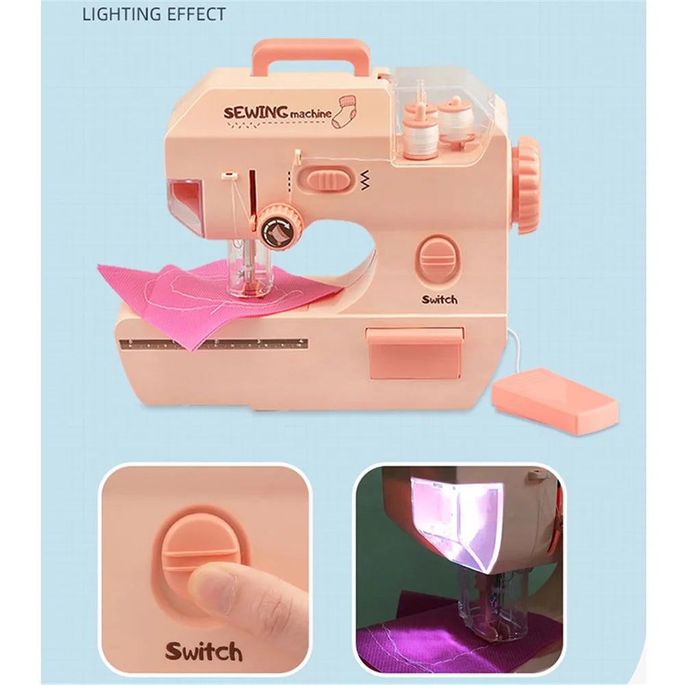 7982 Electric Children Sewing Machine Toy with Lights Small Appliance Pretend Play Sewing Toy for DIY Masks Educational Toys (Size: M) - Pink - 2