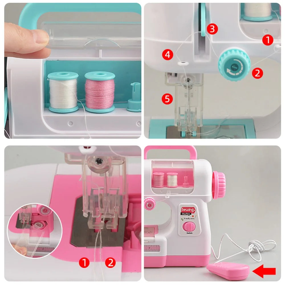 863 Mini Kid's Sewing Machine Educational Interesting Toy Portable Electric DIY Sewing Machine Small Multi-function Mending Machine for Children - Green - 2
