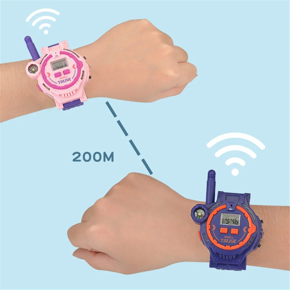 060 2PCS Kid's Walkie Talkie Mini Watch 200m Long Wireless Range Hands-free Talking Flashlight Compass Function Toys Children Birthday Gift (Rechargeable Design) - 3