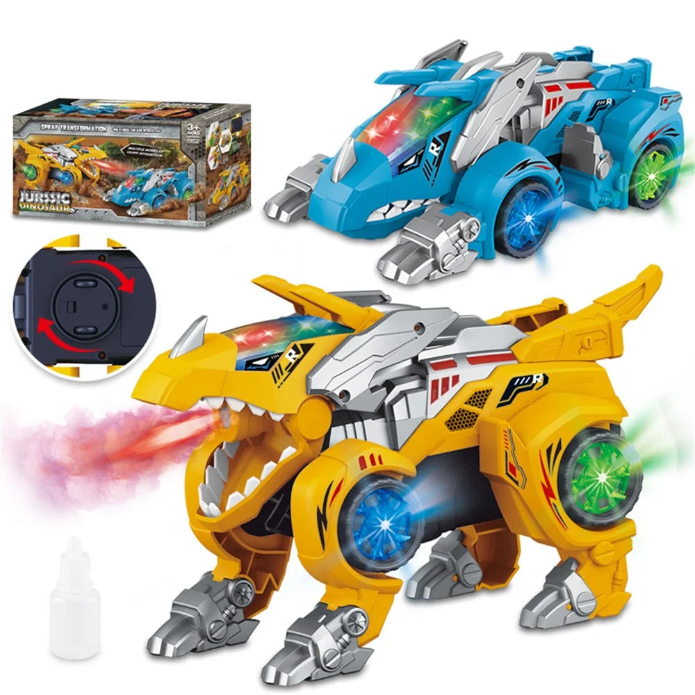 834 Children 2 in 1 Spray Dinosaur Electric Triceratops Deformation Car Model Toy with Light Music Educational Toy - Yellow - 5
