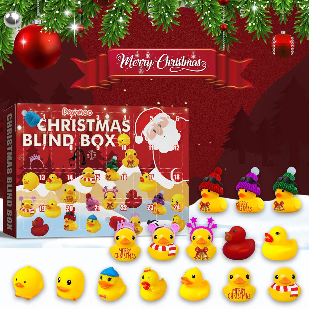 DOWMOO Christmas Advent Calendar 24 Compartment Rubber Duck Blind Box Set Holiday Bath Toy Collection Gift - 4