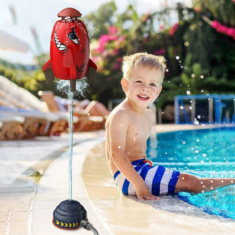 FANDILE Water Rocket Launcher Sprinkler for Kids Toddler Outdoor Play Yard Sprinkler Splashing Fun Toy Gift - Red - 3