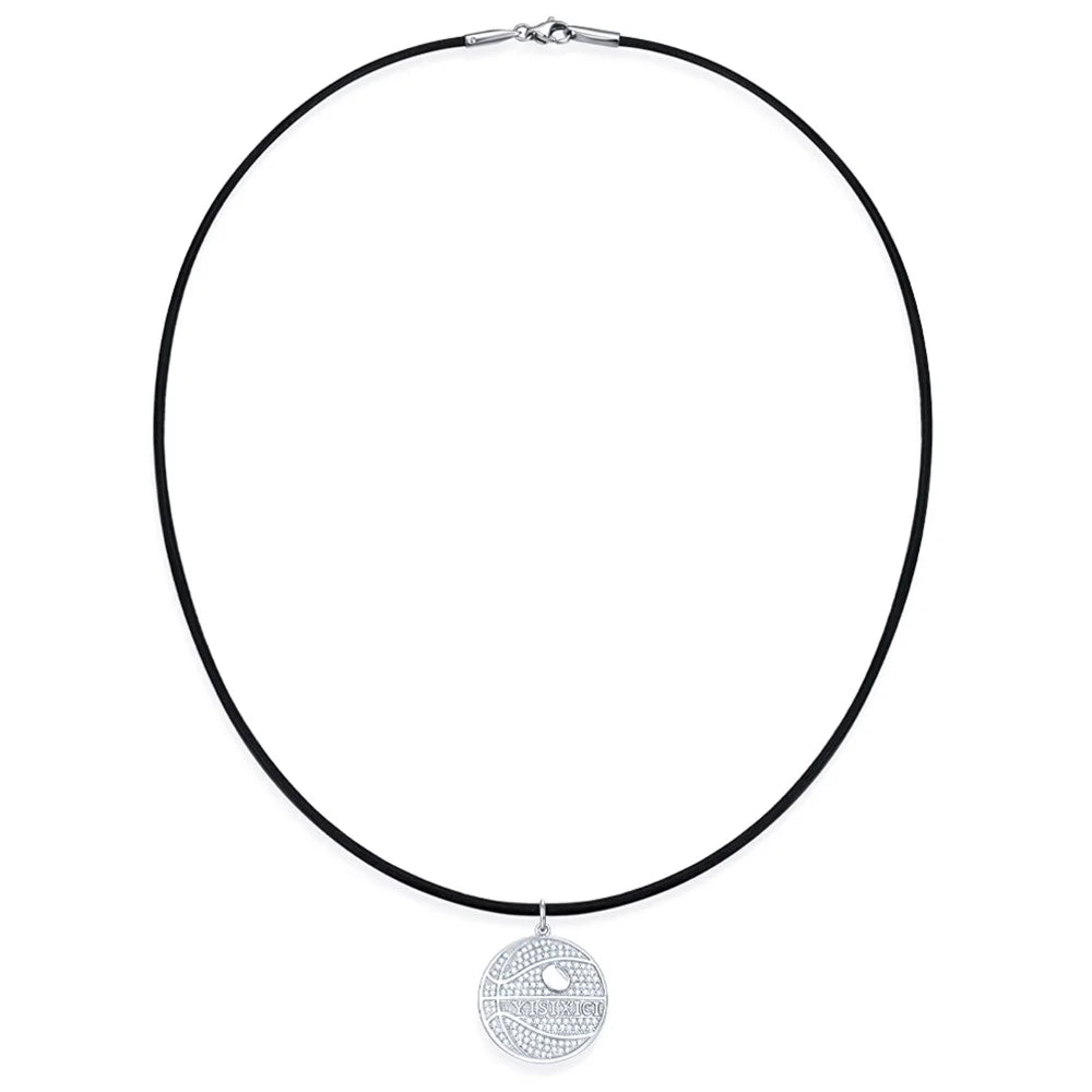 YISIXICI XL13140040 Zirconia Basketball Pendant Necklace S925 Silver Neck Jewelry with Cowhide Leather Rope - 1