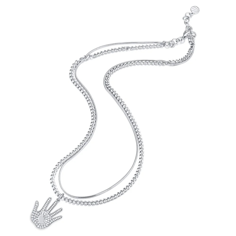 YISIXICI XL13140032 Hand Of Basketball Necklace S925 Silver Neck Jewelry (Dual Circle Chain) - Style A - 2