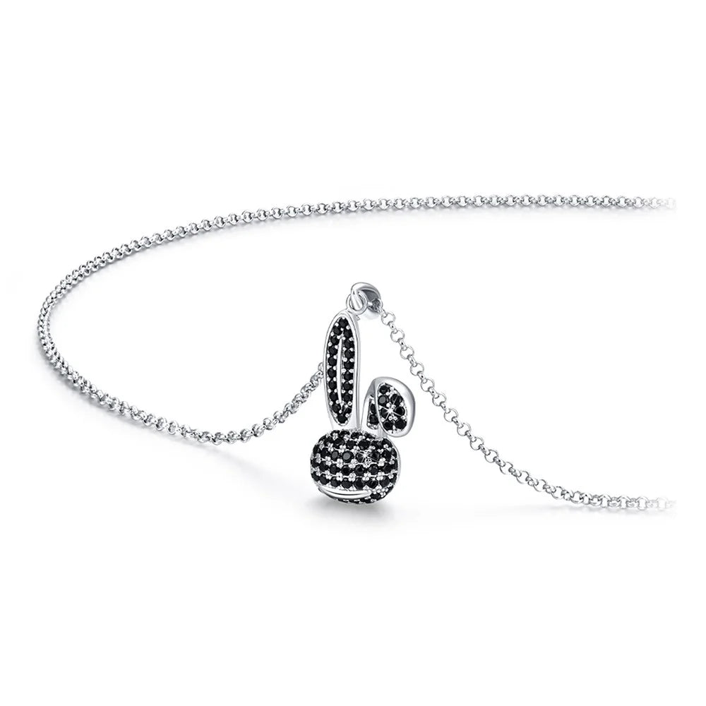 YISIXICI XL13140030 Zirconia Rabbit Pendant Necklace S925 Silver Neck Jewelry Gift - Black - 2
