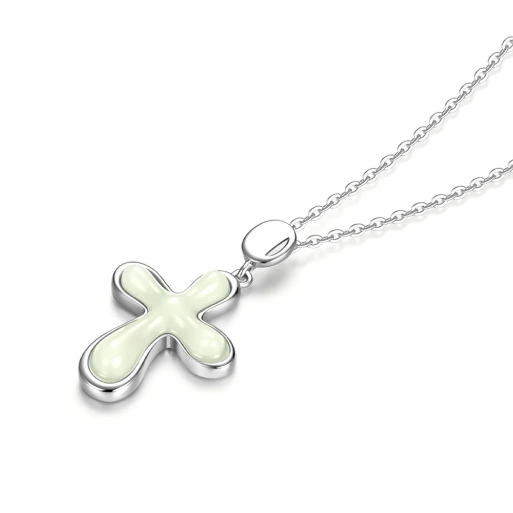 YISIXICI XL13140046 Women's Necklace Nephrite Jade Cross Pendant S925 Silver Neck Jewelry - White - 2