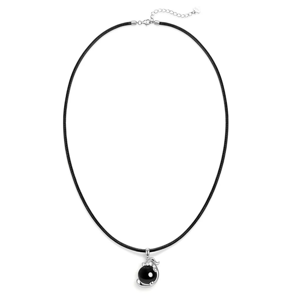 YISIXICI XL13140060 Men's Black Agate Necklace Chinese Dragon Hug Pearl Neck Jewelry Birthday Gift - 2