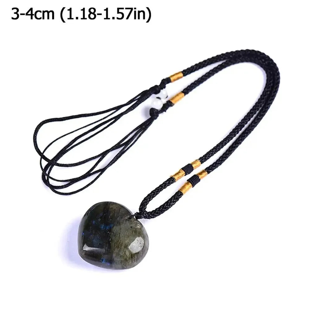 3-4cm Natural Labradorite Pendant Moonstone Love Heart Shape Necklace Gift - 2