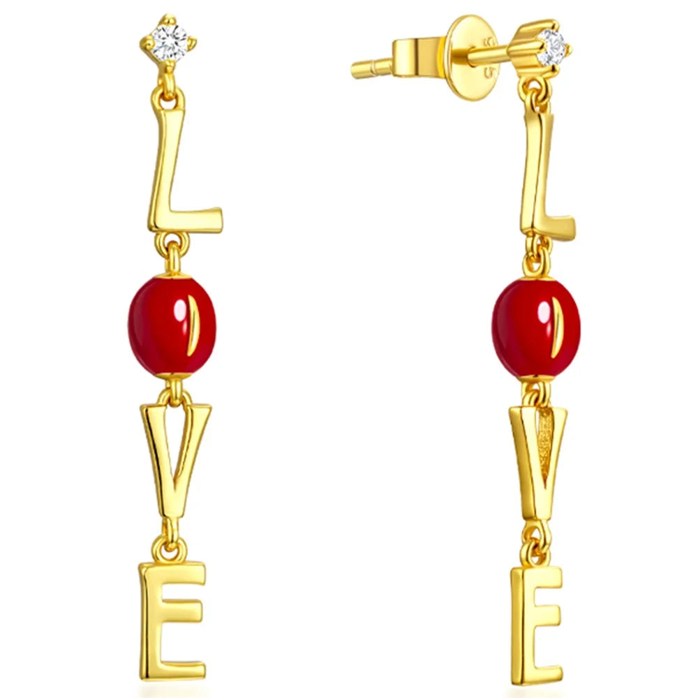 YISIXICI ED13140009 1 Pair ONLY LOVE Women's Earrings S925 Silver Dangle Chain Jewelry - 1