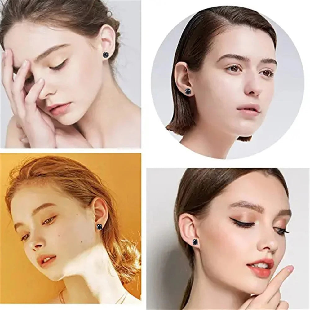 A00899 Magnetic Stainless Steel Zircon Stud 8mm Earring Non-piercing Earring Jewelry for Men and Women - Black / Black Diamond - 4