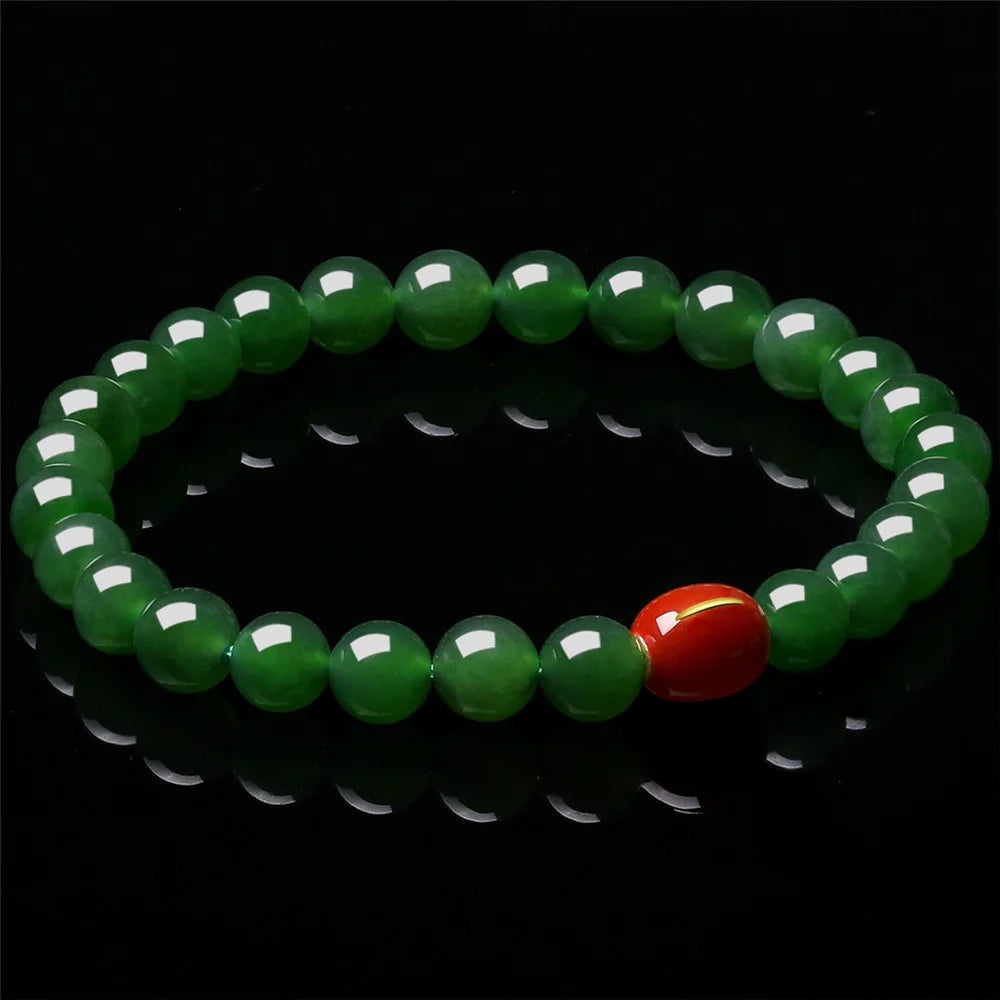 YISIXICI ZL13140001 Green Jade Bracelet Natural Beaded Wrist Jewelry Birthday Gift - M - 3