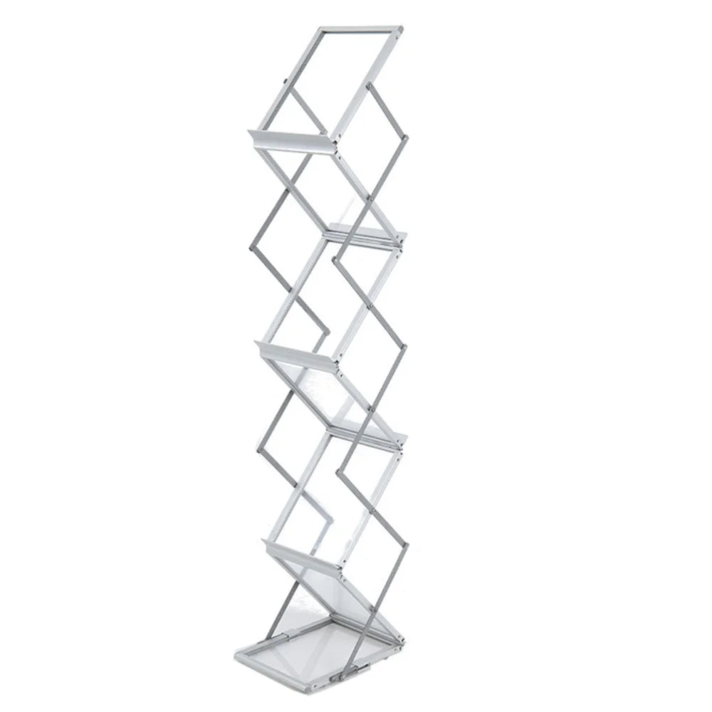 A4 Portrait Folding Literature Magzine Adjustable Floor Stand Aluminum Alloy+Acrylic Exhibition Display Rack - Silver - 1