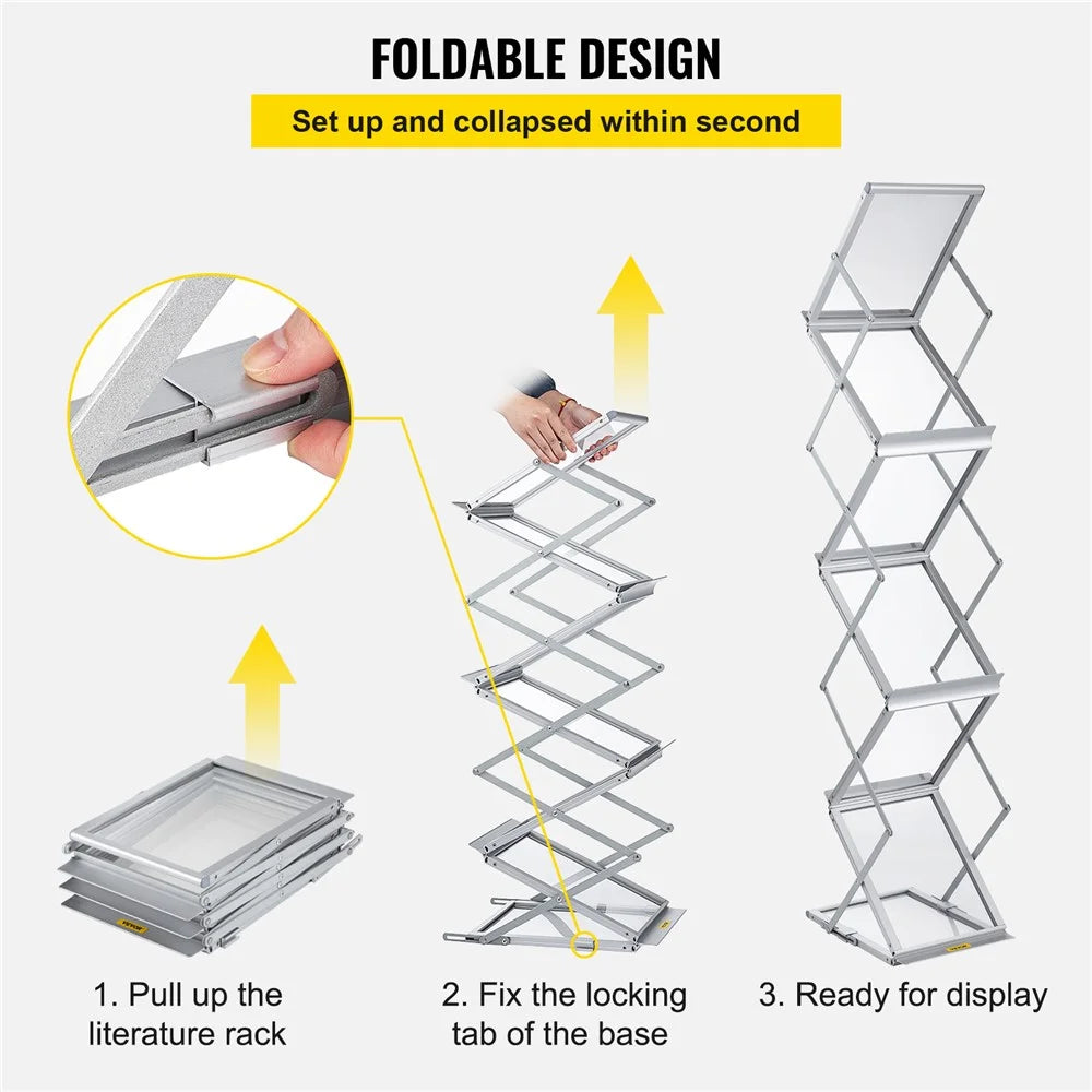 A4 Portrait Folding Literature Magzine Adjustable Floor Stand Aluminum Alloy+Acrylic Exhibition Display Rack - Silver - 3