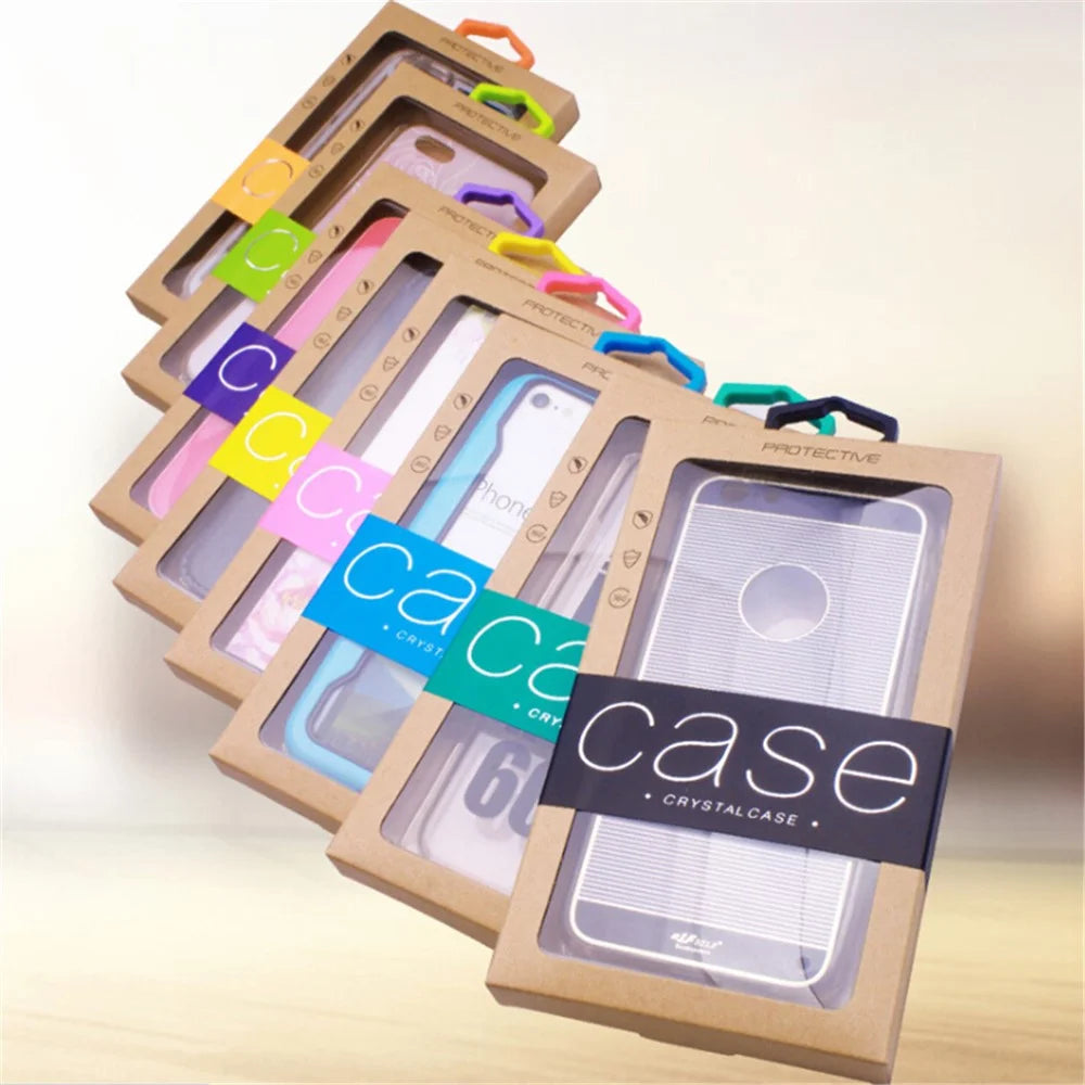 Customized Logo 50Pcs/Set Kraft Paper Box Package for iPhone /Samsung Cases, Size: 140x75mm - Black - 1
