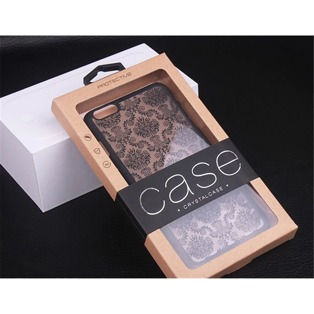 Customized Logo 50Pcs/Set Kraft Paper Box Package for iPhone /Samsung Cases, Size: 140x75mm - Black - 7