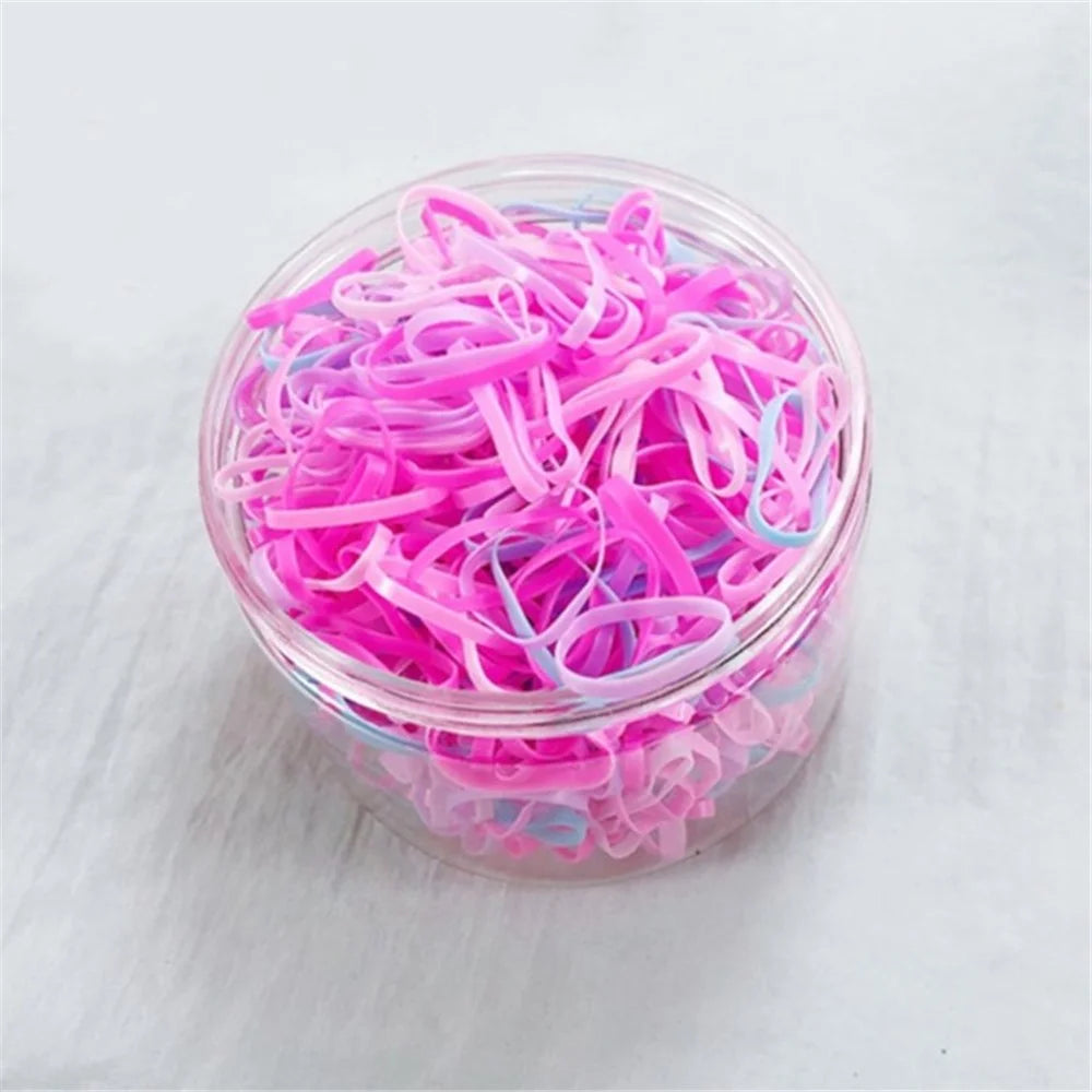 500Pcs Baby Kids Girls Hair Ties Toddler Hair Holders Elastic Rubber Bands with Clear Box - Pink - 1