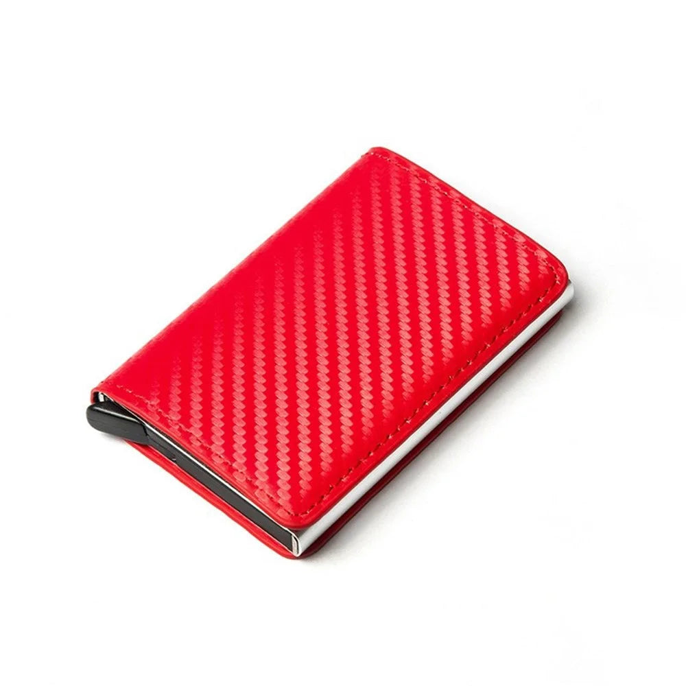 Anti-magnetic Wallet RFID Blocking Pocket Money Clip Carbon Fiber Card Holder - Red - 1