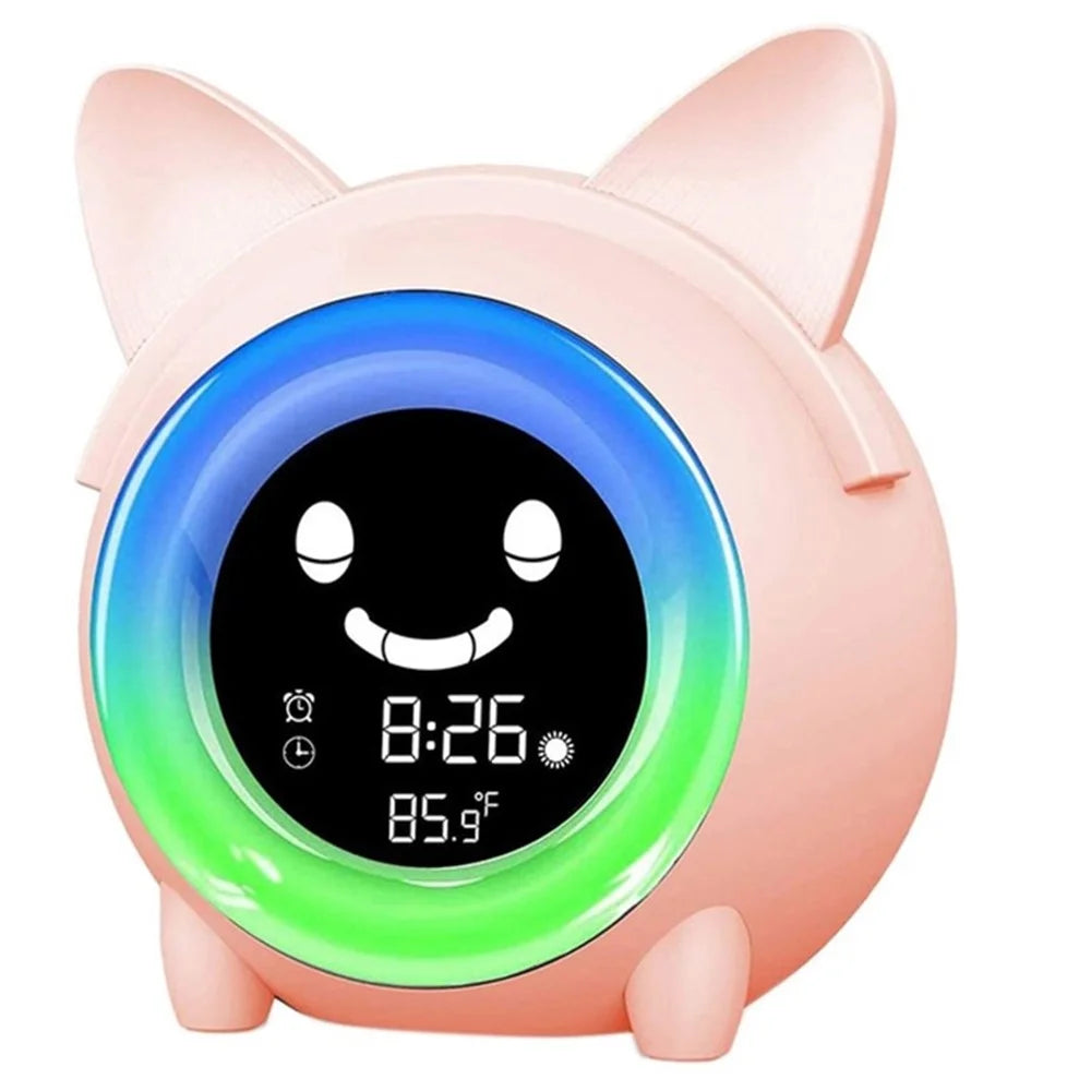 Kids Alarm Clock Thermometer Children Clock with Night Lamp Nap Timer - Pink - 1